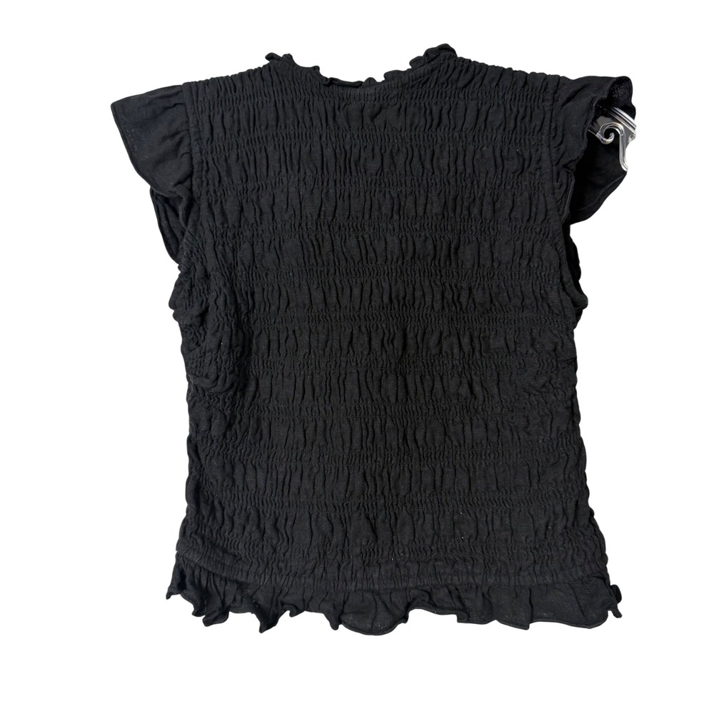 Abercrombie & Fitch Smocked Top Womens XXS Black Linen Blend Tie Front Ruffle